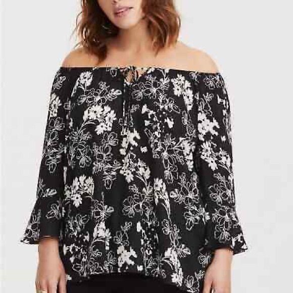 Torrid Floral Bell Sleeve Georgette Blouse sz1 - Picture 6 of 6